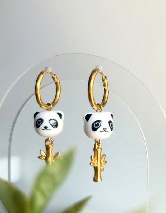 Panda Bamboo Dangle Hoops