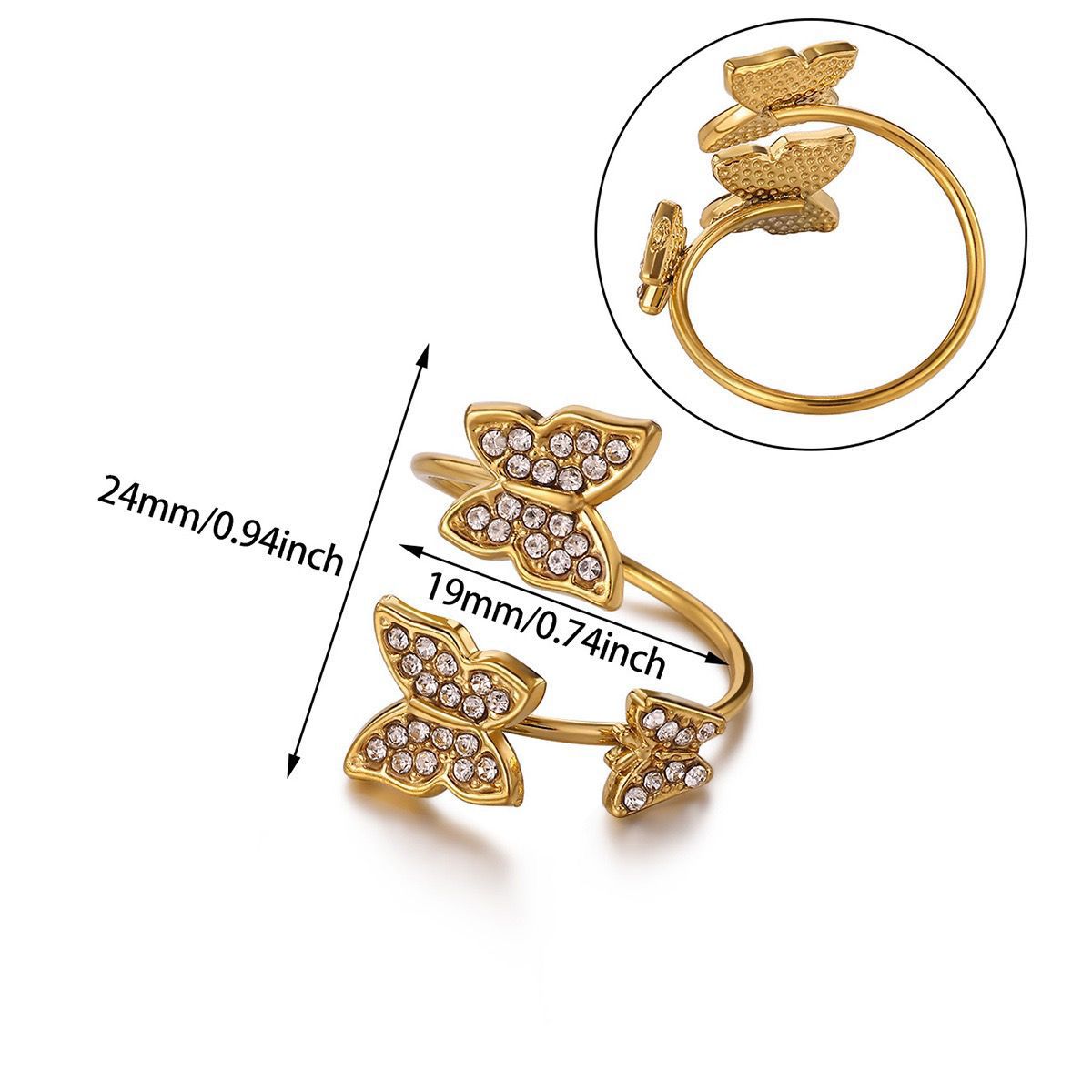 Golden Flutter Crystal Open Adjustable Ring
