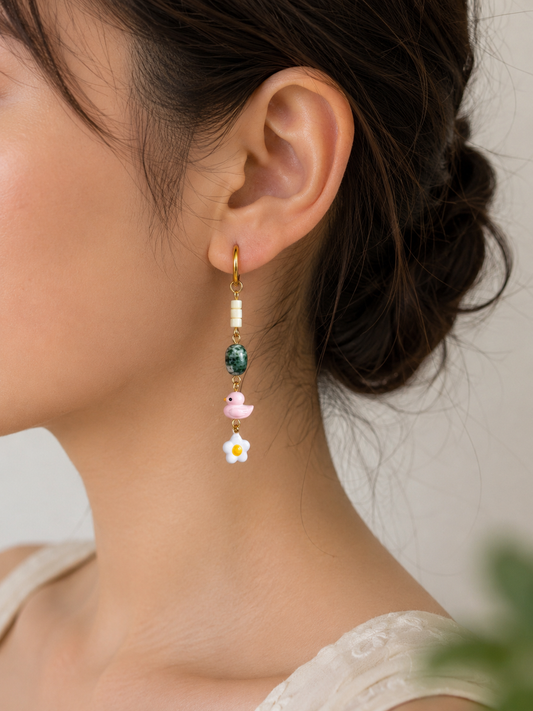Whimsical Botanical Charm Hoops