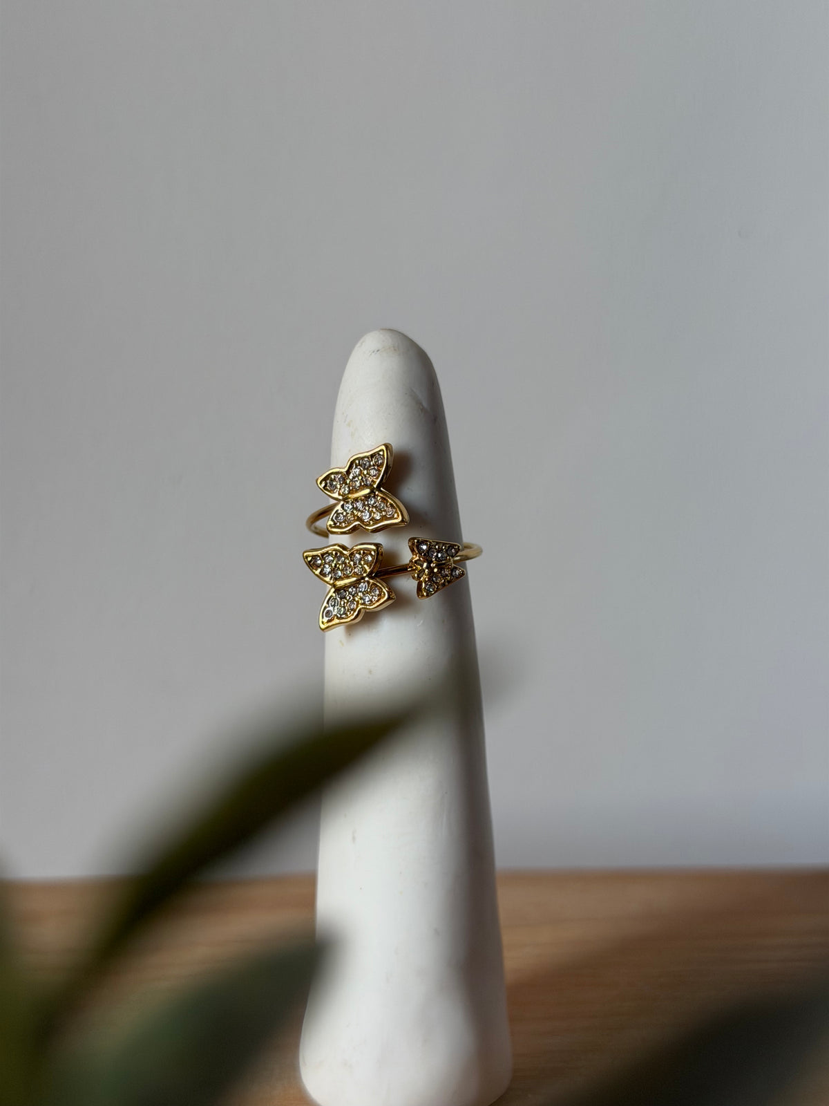 Golden Flutter Crystal Open Adjustable Ring