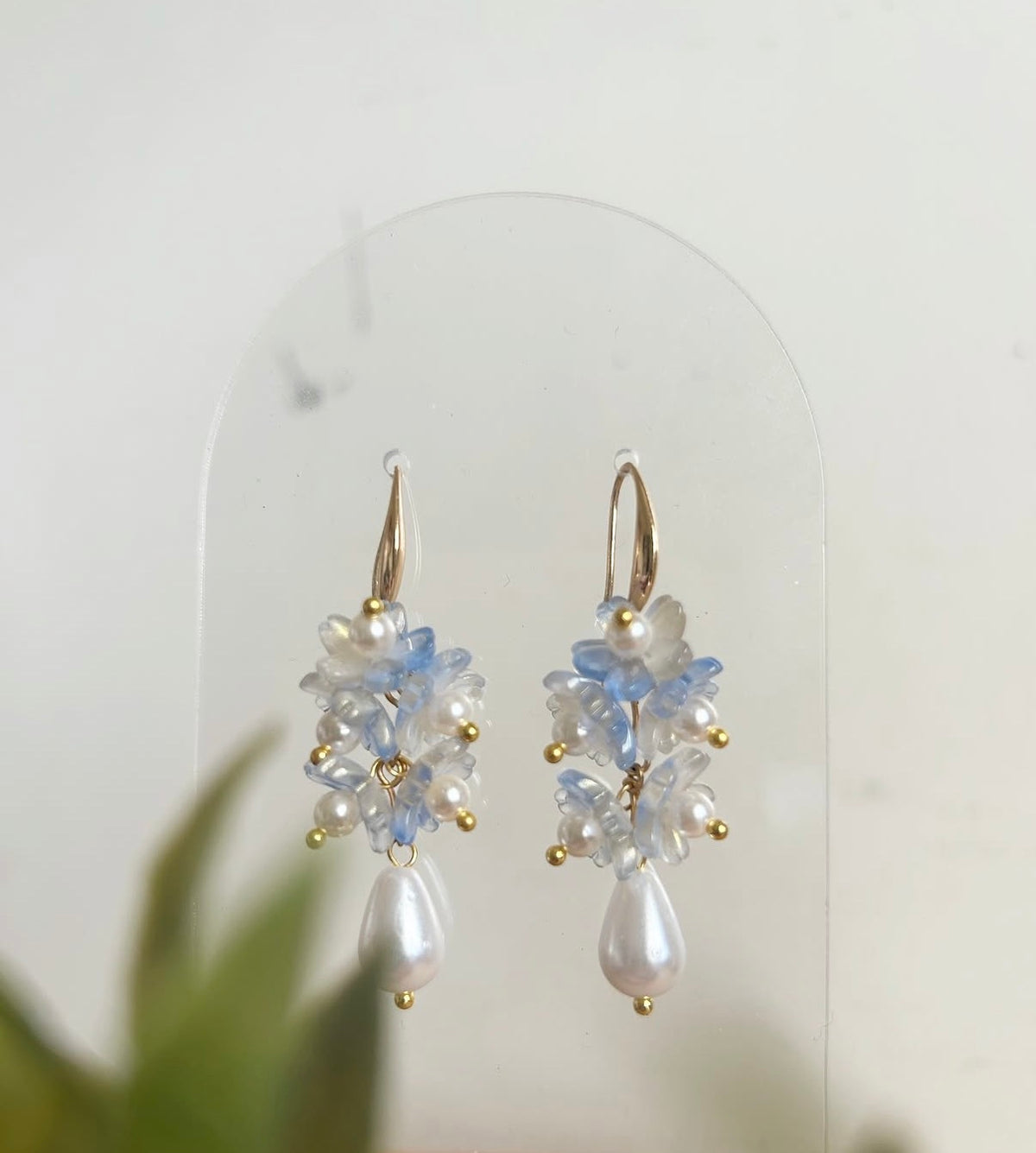 Blue Tiered Earrings with Pearl
