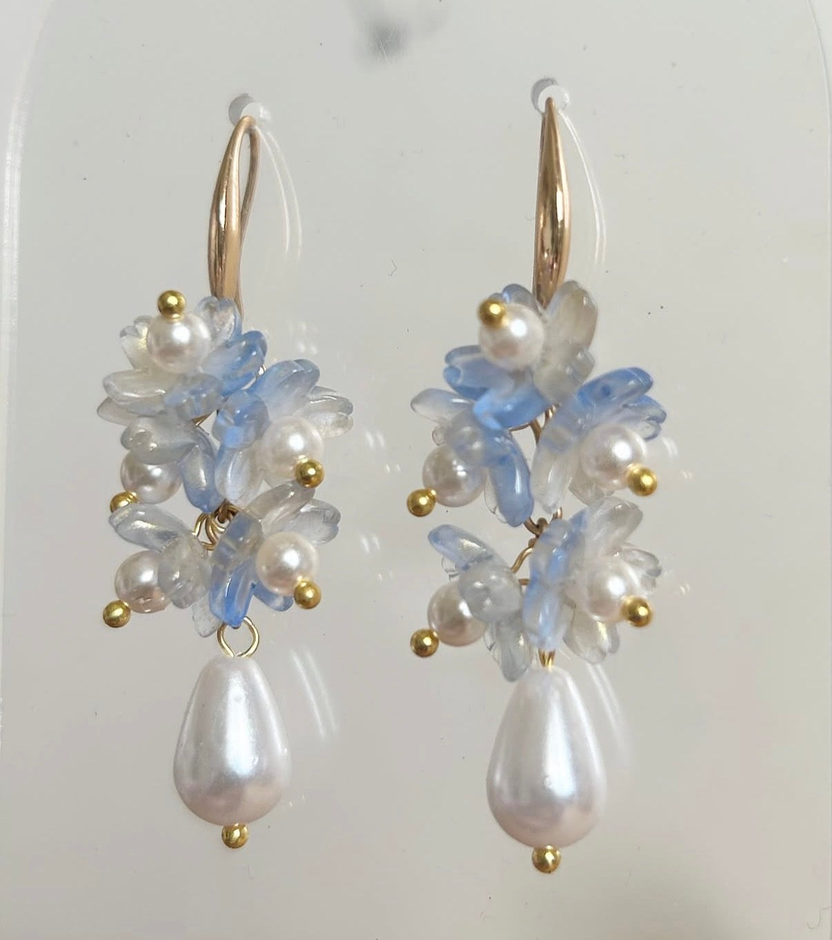 Blue Tiered Earrings with Pearl