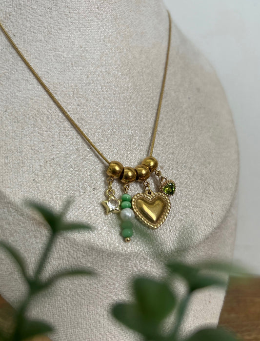 Sage Heart Bunched Necklace