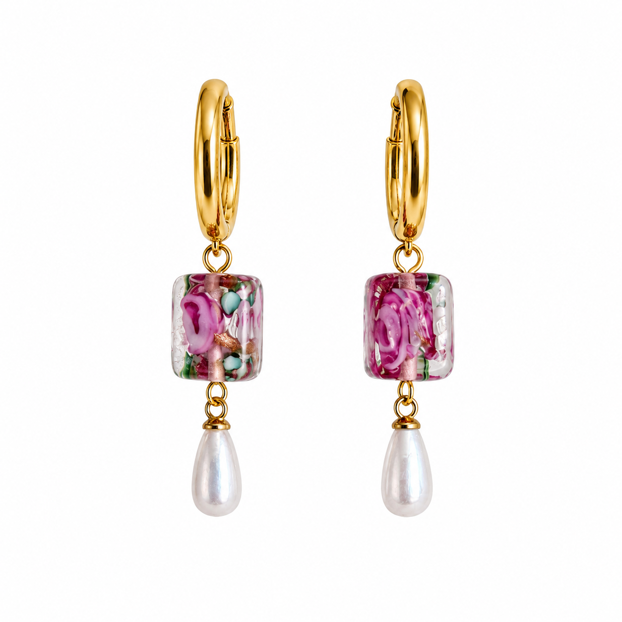 Rose Petal Glass Pearl Earrings