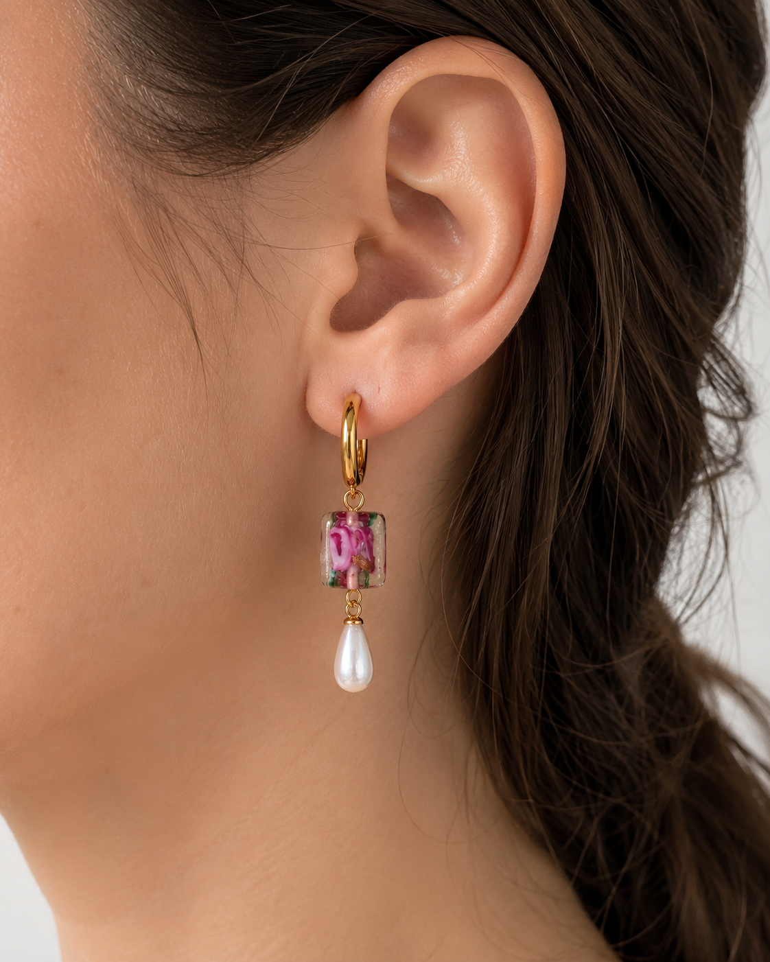 Rose Petal Glass Pearl Earrings