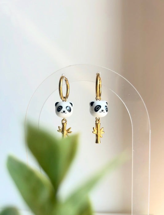 Panda Bamboo Dangle Hoops